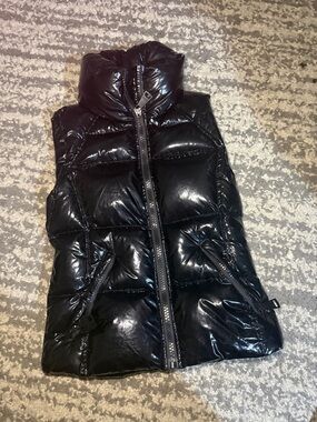 SAM. Black Glossy Puffer Vest with High Collar